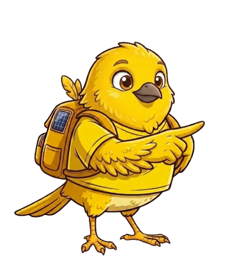 The Finchly mascot pointing at the download button